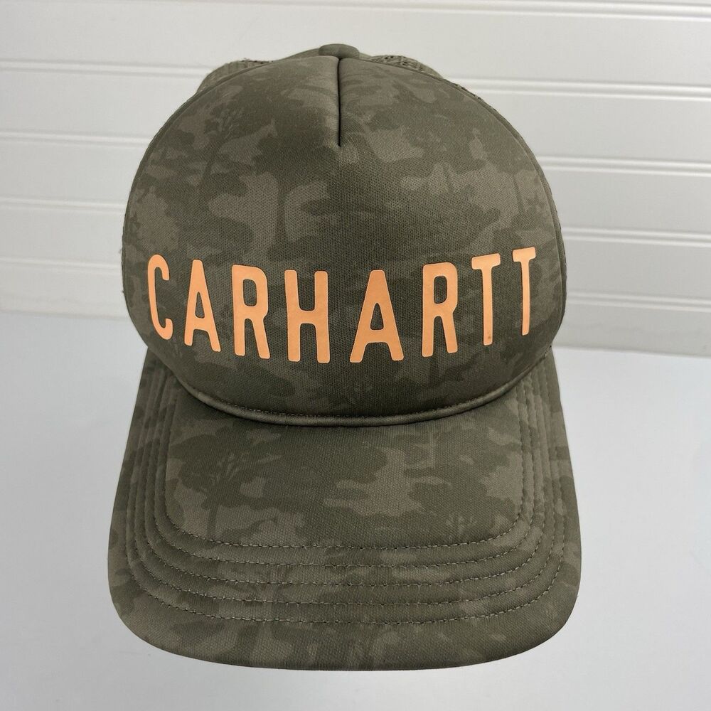 Carhartt Snapback Trucker Hat Burnt Olive Green Camouflage Adjustable Mesh Back